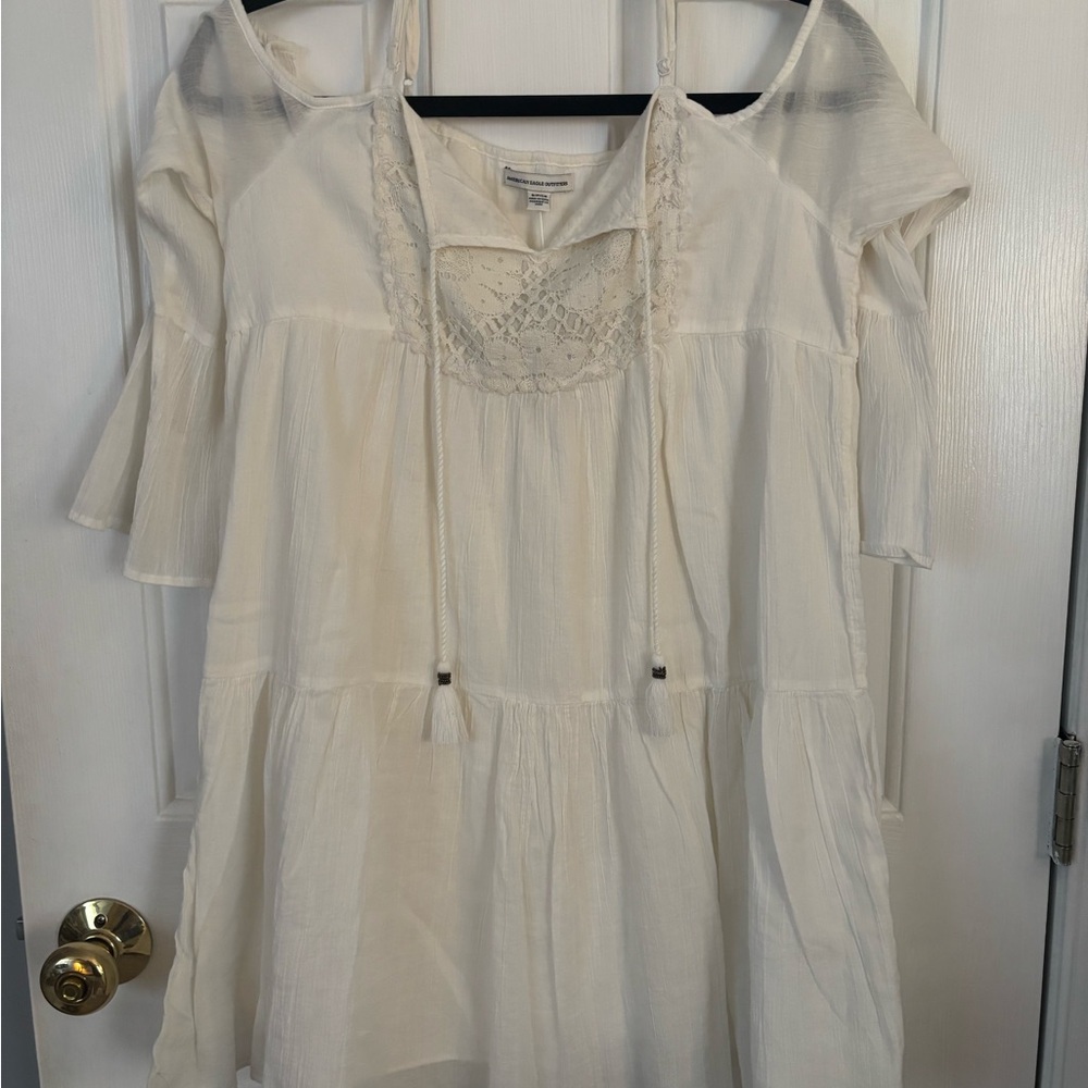 Cream Off-Shoulder Dress with lace detailing